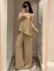 DAZY Women's Vacation Casual Striped Camisole & Pants 2 Pieces Set - Yellow - View 3