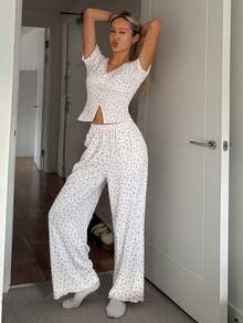 DAZY Sweet Bow Decor Floral Lace Patchwork Women Pajama Set - White - View 6