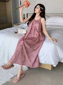 DAZY 女士印花宽松长款睡裙 - 粉色 - 查看 4