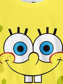 SpongeBob SquarePants | SHEIN Men's Casual Cartoon Print Round Neck Short Sleeve T-Shirt, Versatile For Daily Wear - White - View 5