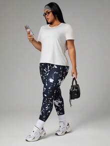 Rhythm Era 3pcs/Set Women's Casual Sports Printed T-Shirt, Tank Top & Leggings - Black and White - View 2