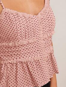 WESTFADE 波点蕾丝V领纽扣前襟褶皱荷叶边无袖波西米亚风吊带背心，西部纳什维尔牛仔风夏季海滩度假吊带衫，可爱早午餐装扮 - 淺粉色 - 查看 2