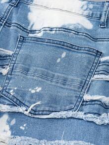 Manfinity EMRG Jeans con estampado de letras y dobladillo deshilachado en capas para hombre - Lavado ligero - Ver 5
