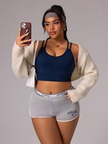SHEIN Sports Plus Size Women Seamless Criss-Cross Back Sports Bra - Navy Blue - View 3