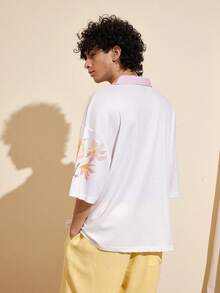 Felipe Marques Áo thun nam cổ polo tay ngắn dáng rộng in hoa, cổ chữ V, màu hồng, thích hợp cho mùa thu, đông, xuân, dự tiệc, kỳ nghỉ, khu nghỉ dưỡng biển, phong cách Bohemian. - Màu be - Xem 2