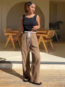 DAZY Colorful Button Decor Camisole Top & Ditsy Floral Pajama Pants Women Sleepwear Set - Black - View 6