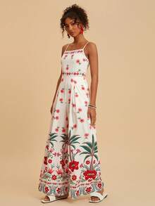 Travachic 女士热带植物印花无袖连体裤，适合夏季度假 - 彩色 - 查看 7