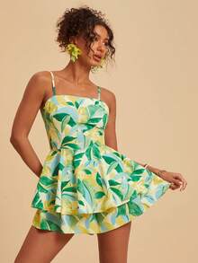 Travachic Plant Print Tie-Front Backless Jumpsuit For Women, Vacation - Multicolor - View 5