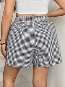 Easowa Curve Quần short nữ cỡ lớn mùa hè kẻ caro, cạp chun, túi chéo, thích hợp mặc đi nghỉ mát, đi biển, du lịch, lễ Phục sinh, mùa xuân, hè, quần short cotton kẻ sọc thoải mái, thích hợp mặc đi nghỉ mát, mùa hè, đi biển, dạo chơi, nghỉ hè, quần short đi biển, mùa xuân hè - Đen và trắng - Xem 2