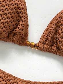 Swim Chiccia Women's Solid Color Knotted Camisole Bikini Set With Pants - Beige - View 6