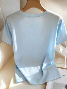 Franclia Women's Casual Embellished Short Sleeve T-Shirt, Summer - Blue - View 2