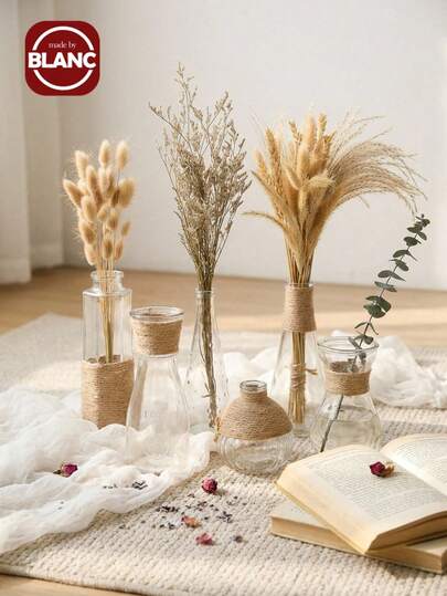 Madebyblanc Nordic Glass Vase For Hydroponics - Minimalist Cylinder Vase For Fresh Flowers & Dried Stems, Light Luxury Home Decor, Scandinavian Glass Flower Vase - Minimalist Design For Fresh Cut & Dried Flowers, Hydroponic Home Decor, Light Luxury Table Decor For Living Room, Shelf,Light Luxury Glass Vase(The Bottle Will Be Given To You With 4-Meter Hemp Rope, And You Need To Wrap The Rope Yourself)