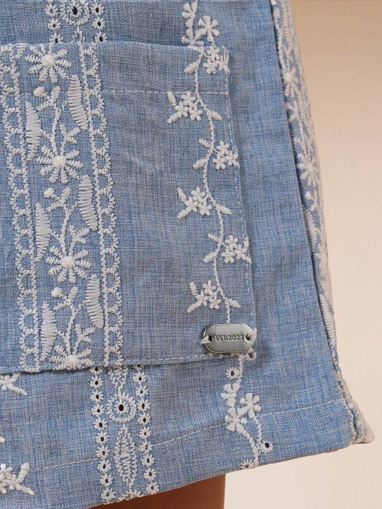 Light Blue Floral Romper With Tie Straps