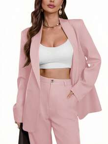 Aveloria Modichic Women's Minimalist Elegant Commuter Shawl Collar Double-Breasted Blazer - Pink - View 5
