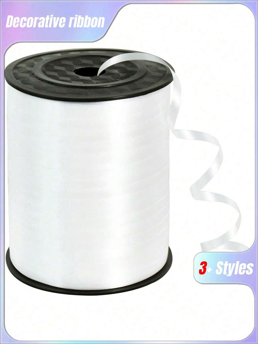 SHEIN 1 Roll, 250 White Curling Ribbon For Gift Wrapping, Balloon String, Wedding, Birthday, - Metallic Shiny " Ribbon For Bouquets And Flower Wrapping Paper Valentine DAY, Valentines Wedding, Birthday - White - View 1