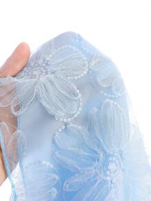 SHEIN Girls' Peter Pan Collar Floral Waist Puff Skirt Tulle Party Dress With Puff Sleeves, Elegant For Gatherings And Occasions, All Seasons Kids Blue Dresses Girls Blue Dresses Ballerina Baby Blue Princess Childrens Blue Floral Dress Small Girl Sky Blue Dresses Jacquard Dresses For Kids Small Girl Blue Dresses Kids Jacquard Dresses Toddler Girl Blue Dresses Girls Puff Sleeve Dresses Kids Light Blue Dresses Summer Tops New Ss26 Fashion Squishy Summer Outfits - Blue - View 7