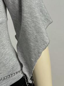 EgrlEra 女士性感深V领修身复古针织T恤 - 灰色 - 查看 6