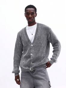 SUMWON Cárdigan de punto acanalado con botones, de manga larga y cuello en V, suéter casual de invierno para usar por capas - Azul Marino - Ver 5