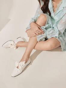 CUCCOO CHICEST Women's Casual Slip-On Flats With Bow Decor, Suitable For Daily Wear Valentine's Day Elegant Shoes Wedding Shoes - Beige - View 3