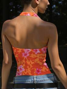 INAWLY Women's Sexy Floral Print Backless Halter Top For Vacation - Multicolor - View 2