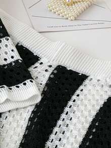 EMERY ROSE Bộ áo len ngoại cỡ, áo sọc dài tay cổ chữ V và quần ống đứng rộng rãi, cho mùa đông - màu đen - Xem 4