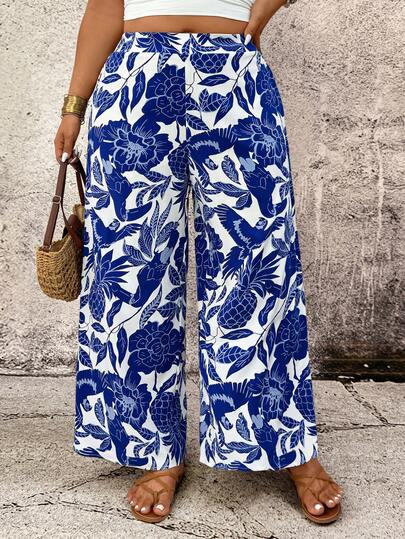 Breezaya 大码高腰印花休闲裤，简约风格，适合日常穿着，情人节款