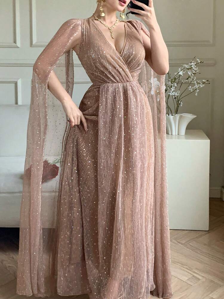 Women's V-Neck Long Sleeve Dress, Elegant,Wedding Guest Dress Women Maxi Dress Sundress