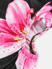 Young Girl Casual Vacation Sleeveless Hollow Out Floral Print Dress - Black - View 3