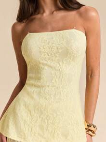 SHEIN x Tata & Beatriz SHEIN BAE 女士黄色蕾丝吊带背心和蕾丝薄纱裤两件套，黄色蕾丝优雅休闲度假装 - 黃色 - 查看 7