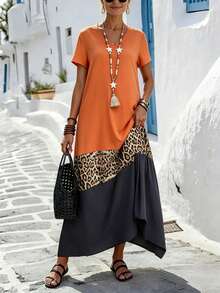 EMERY ROSE Đầm Maxi họa tiết da báo in khối màu mùa hè cho nữ - trái cam - Xem 5