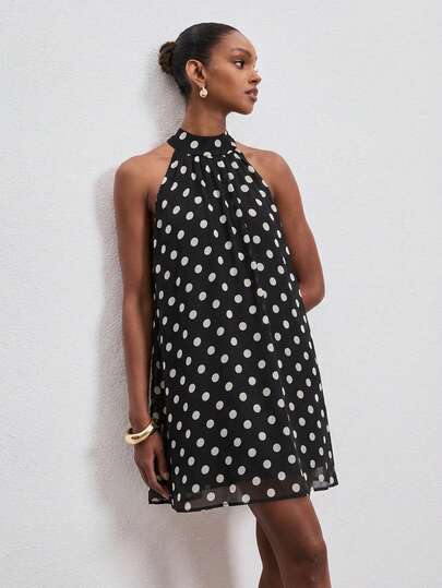 ATUI Studio Women's Polka Dot Print Vintage Casual Sleeveless Dress