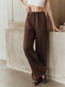 Anewsta 女士优雅直筒裤，简约时尚休闲裤 - 咖啡棕 - 查看 6