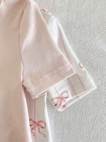 4pcs Baby GirlSoft & Skin-Friendly Butterfly Print Snug Fit Crew Neck Short Sleeve Top And Pants Pajama Set - Pink - View 5