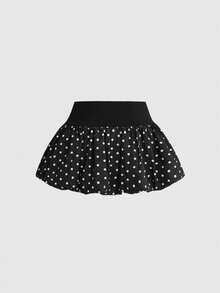 ROMWE Kawaii Women's Mini Polka Dot Patchwork Ruffle Skirt - Black - View 2