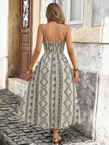 Brillora 女士优雅休闲度假浪漫印花无袖连衣裙，黑色连衣裙和白色连衣裙，春夏款 - 黑與白 - 查看 8