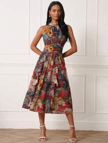 Lilora 女士优雅无袖印花连衣裙 - 彩色 - 查看 5