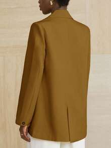 Aveloria Modichic 女士商务风纯色双排扣西装外套，适合通勤和秋季穿着 - 黃色 - 查看 2