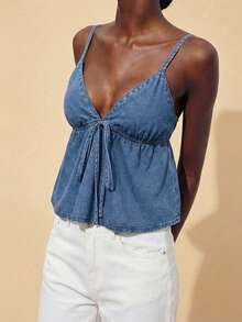 Travachic Women's Blue Denim Top, Vacation Tank Top, Summer Vacation Outfit, Casual Wear, Summer Tops .Beach Outfits - Light Wash - View 3