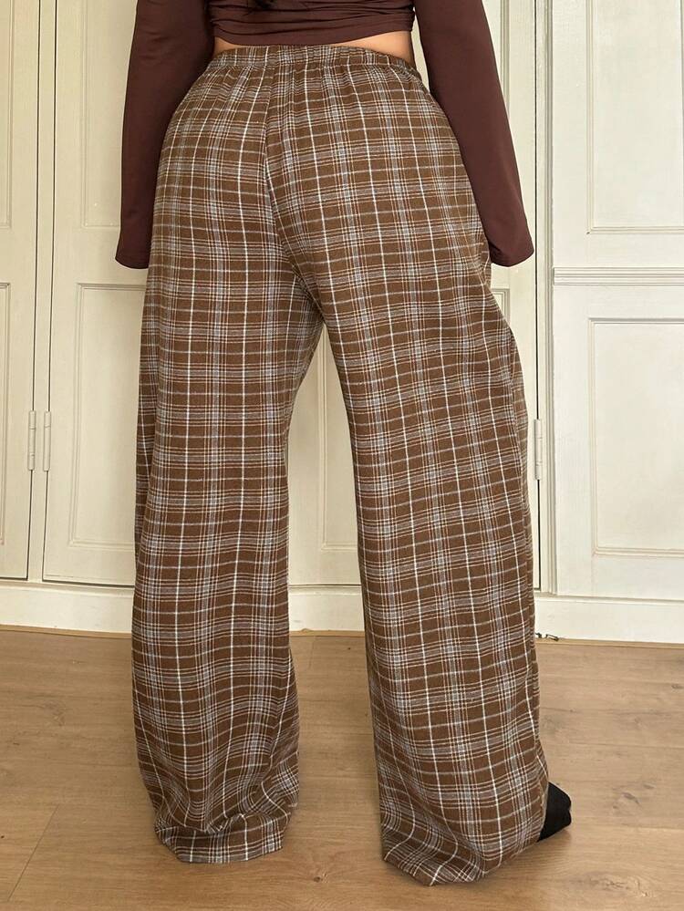 Dazy Plus Plus Size Women Elastic Waist Plaid Loose Pajama Pants