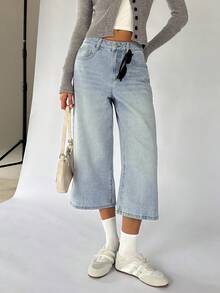 SHEIN TRNDY Quần jeans ống lửng 7/8, cạp thấp, kiểu dáng thời trang, dáng casual, có túi xéo, đã qua xử lý giặt. - Rửa nhẹ - Xem 8