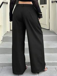 Dazy Plus Plus Size Women Casual Everyday Commute Simple Solid Color Loose Wide Leg Pants - Black - View 7