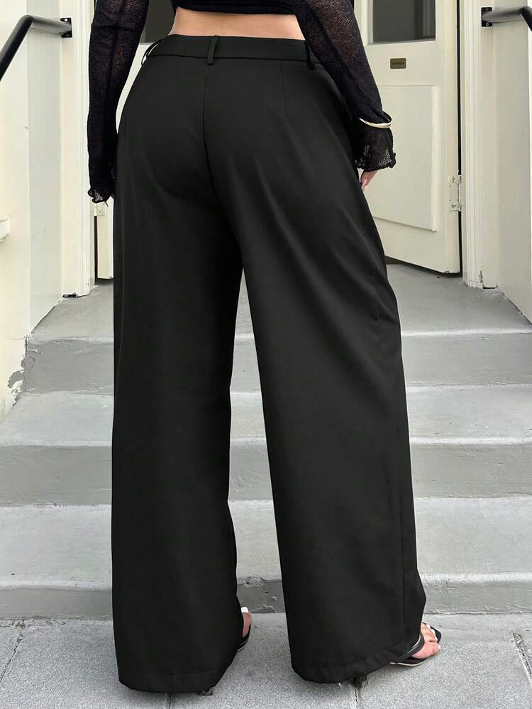Plus Size Women Casual Everyday Commute Simple Solid Color Loose Wide Leg Pants