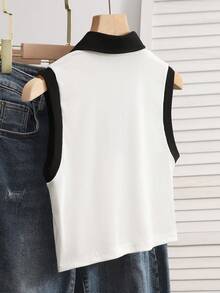 Squishy Teens' Casual Contrast Color Collar & Cuff Tank Top - White - View 2