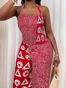 Xyvia 2pcs Women's Digital Print Camisole Top With Ruched Design And Wide Leg Pants Set, Elegant And Chic, Suitable For Birthday, Date, Party, Vacation, Valentine's Day, Labor Day, Easter, Travel, Spring/Summer - Red and White - View 5