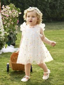 Đầm ngắn tay bằng vải lưới màu trắng thanh lịch dễ thương cho bé gái, thích hợp cho mùa hè. - trắng - Xem 4