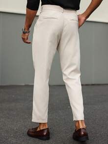 Calvornis 男士休闲百搭纯色西装裤 - 杏色 - 查看 2