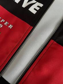 SHEIN HypeZone 街头风女式赛车风格字母印花短款长袖夹克 - 紅色 - 查看 7