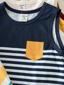 SHEIN 5pcs/Set Baby Boy Casual Cute Colorful Striped Knit Tank Tops, Versatile Summer All-Match Vest Multipack - Multicolor - View 4