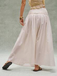 Bohemela 女士休闲纯色宽松梭织半身裙 - 杏色 - 查看 8