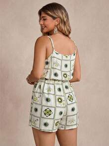 Freevana 大码女式假日阳光印花休闲连体衣 - 綠色 - 查看 2